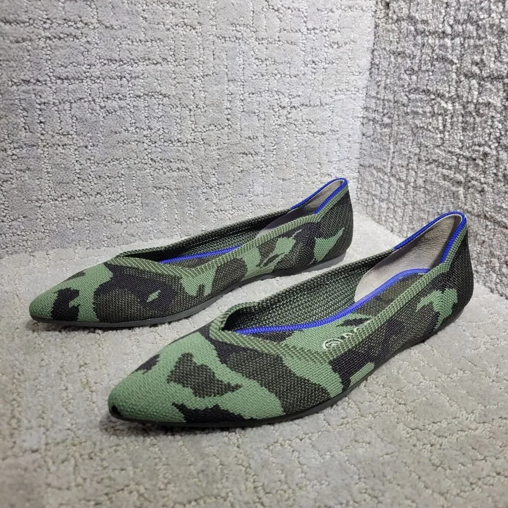 Rothys The Point Green Olive Camo Pointed Toe Slip on Flat Shoes Women's 6.5 - Picture 4 of 9